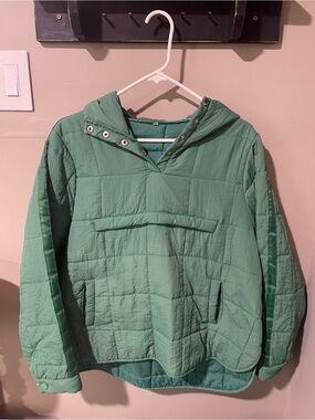 Green Quilted Hooded Pullover Jacket
